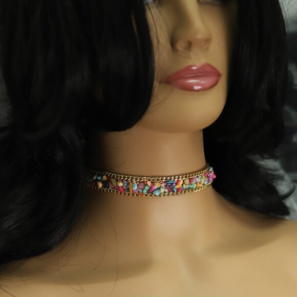 Pebbles Choker Necklace Adjustable fancy Chokers Multi Color stones  (#68) - Picture 8 of 12